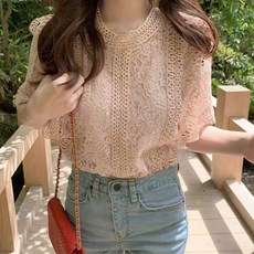 주디앤 여성 포리 펀칭 반팔 블라우스