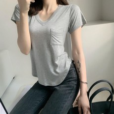 엘에프제트 여성 브이넥 모달 반팔티셔츠 캐주얼 포켓 스판티