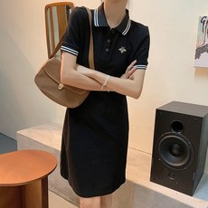스타일아유 여성 여름 반팔 캐쥬얼 테니스 소프트 루즈핏 미디 셔츠 카라 원피스