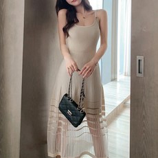 [세인트이브] 시스루 A라인 끈나시 니트 롱원피스 O68300