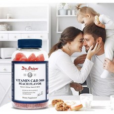 닥터브라이언 비타민C&D 3000 복숭아맛 200구미 300구미 온가족 항산화 면역력 뼈건강 도움 영양제, 3,000mg