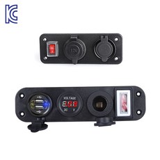 매립형 방수형 QC3.0 12V 24V USB포트 시거소켓 원형볼트게이지, 전원스위치소켓2구