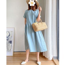 JUSTFORU 여름 반팔 루즈핏 순면 빅사이즈 롱원피스 1448p
